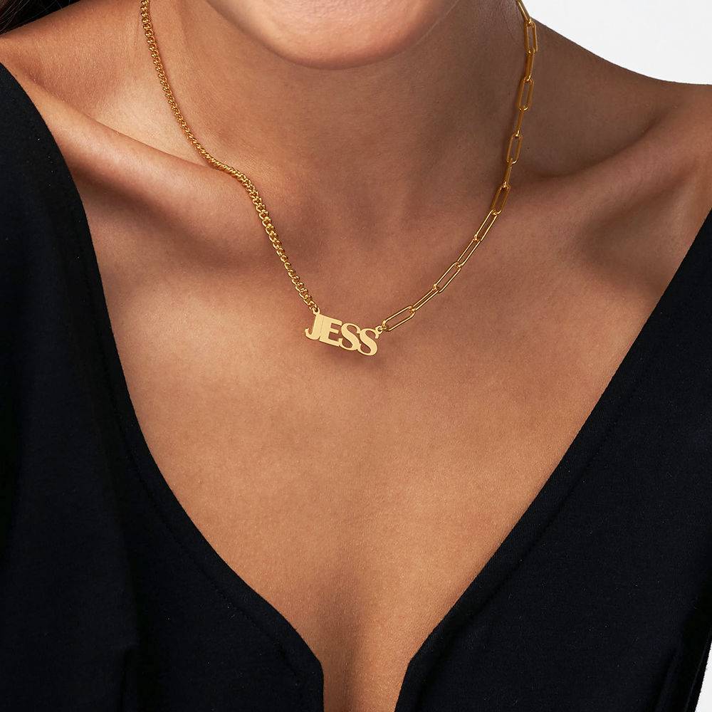 Half and Half Bold Name Necklace in 18k Gold Plating-5 product photo