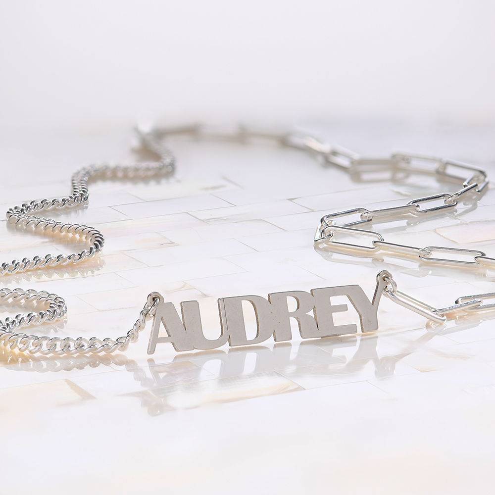 Half and Half Bold Name Necklace in Sterling Silver-4 product photo