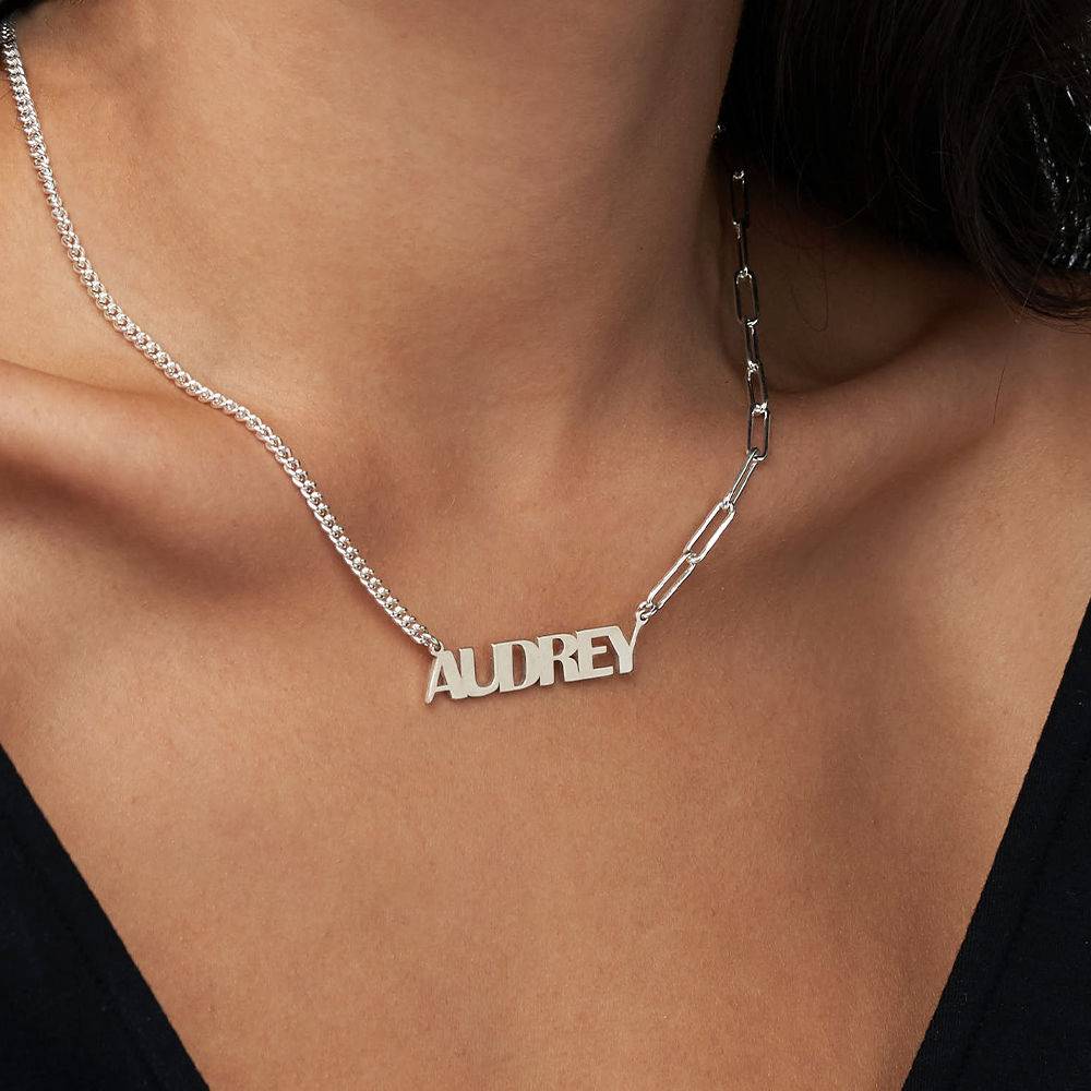 Half and Half Bold Name Necklace in Sterling Silver-3 product photo