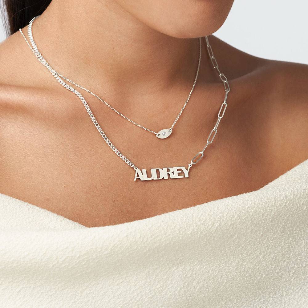 Half and Half Bold Name Necklace in Sterling Silver-1 product photo