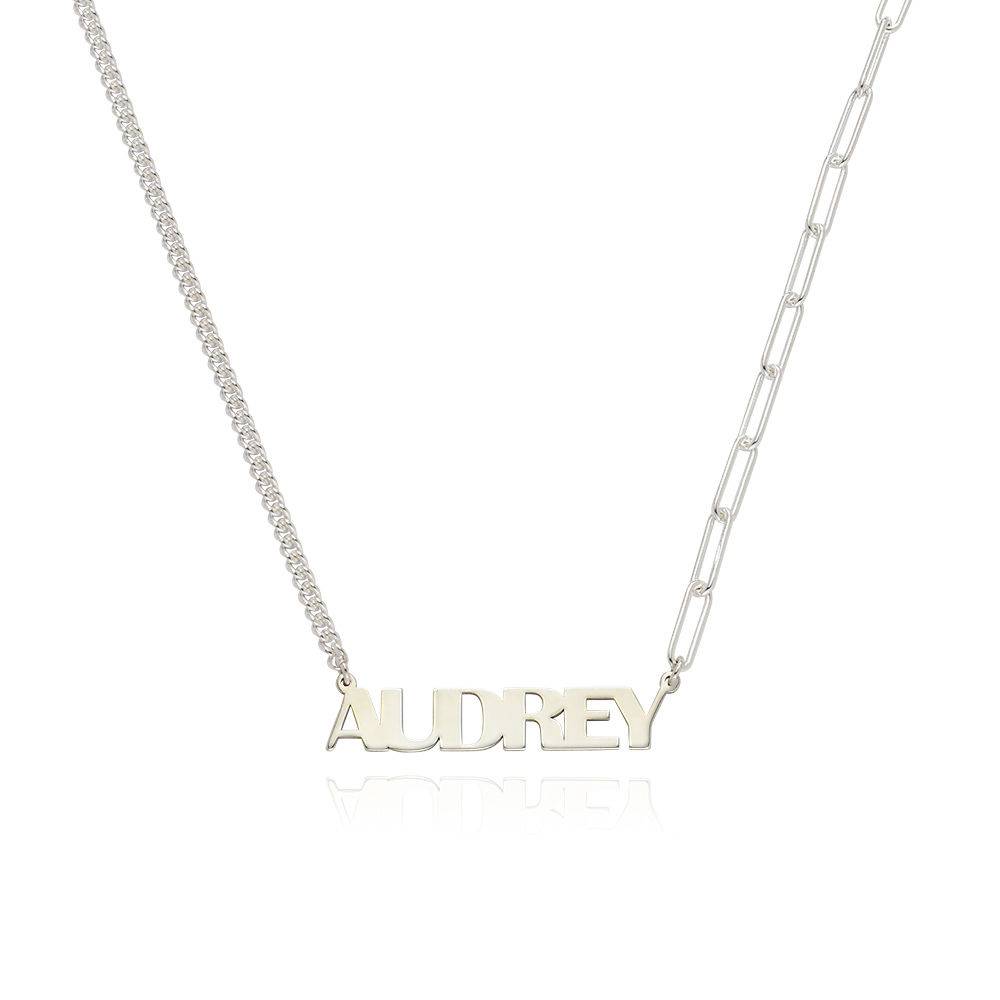 Half and Half Bold Name Necklace in Sterling Silver-2 product photo