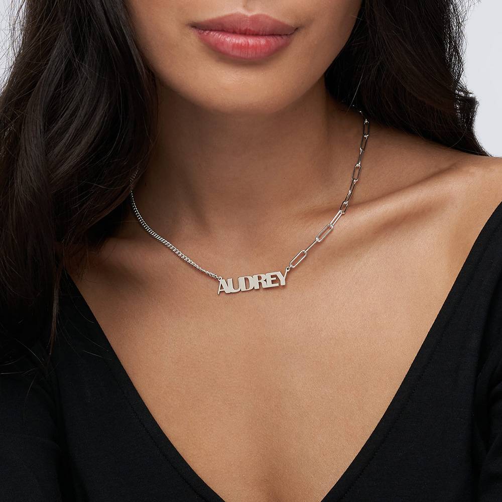 Half and Half Bold Name Necklace in Sterling Silver-5 product photo
