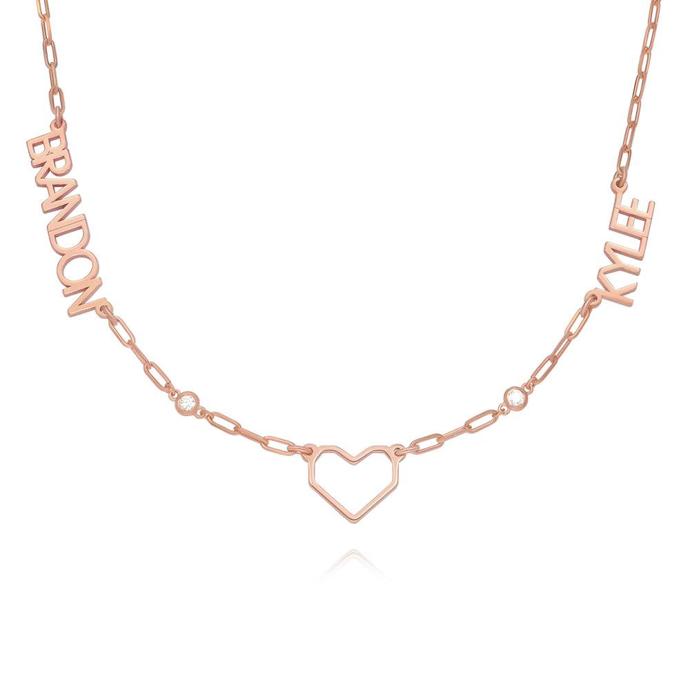 Modern Lovers Heart Name Necklace With Diamonds in 18K Rose Gold Plating-4 product photo