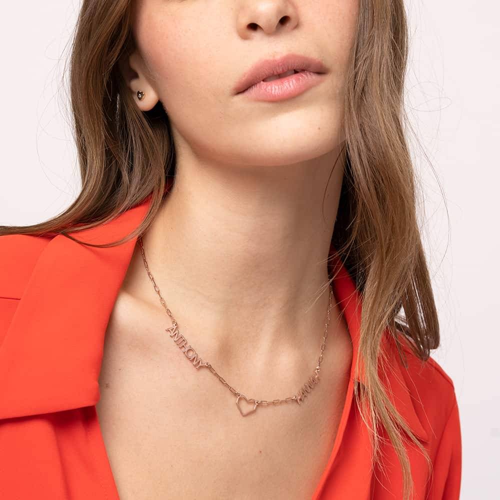 Modern Lovers Heart Name Necklace in 18K Rose Gold Plating-1 product photo