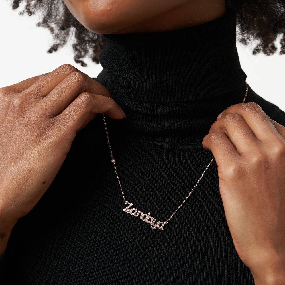 Rollercoaster Name Necklace with Diamond in 18K Rose Gold Plating-5 product photo