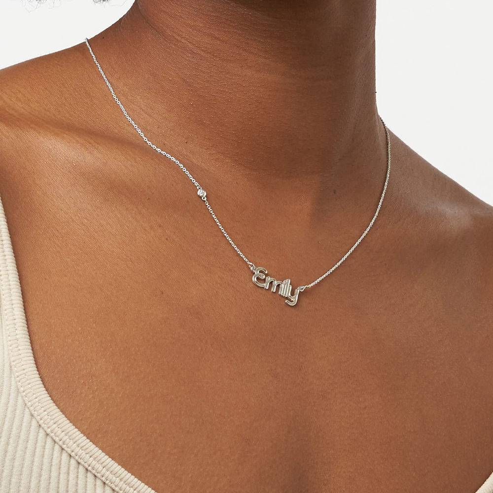 Rollercoaster Name Necklace with Diamond in Sterling Silver-3 product photo