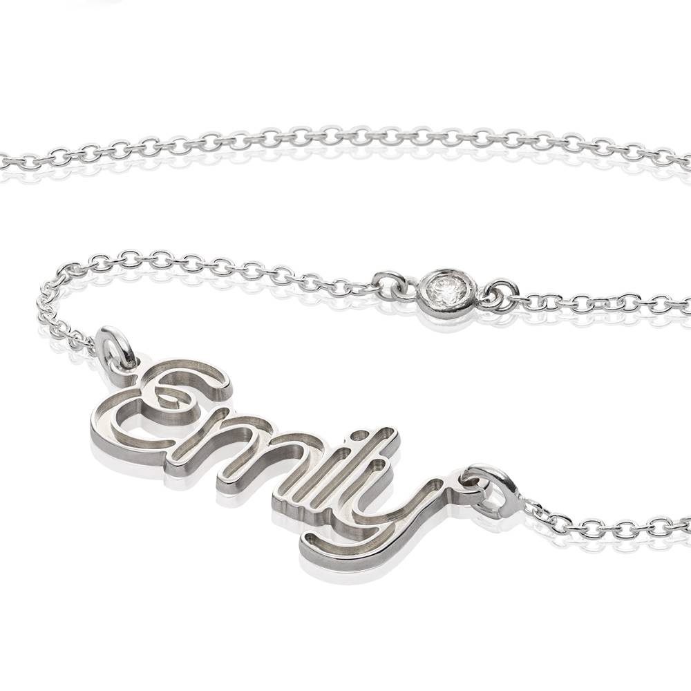 Rollercoaster Name Necklace with Diamond in Sterling Silver-4 product photo