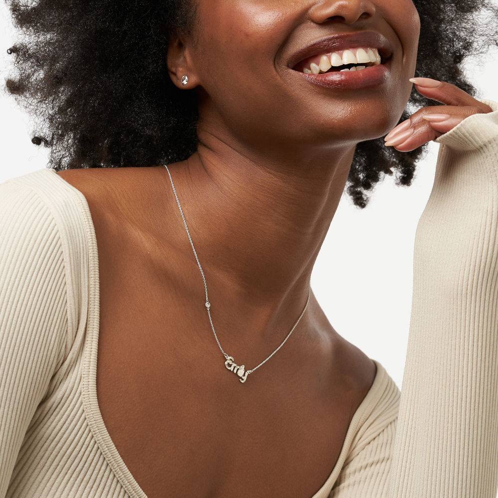 Rollercoaster Name Necklace with Diamond in Sterling Silver-5 product photo