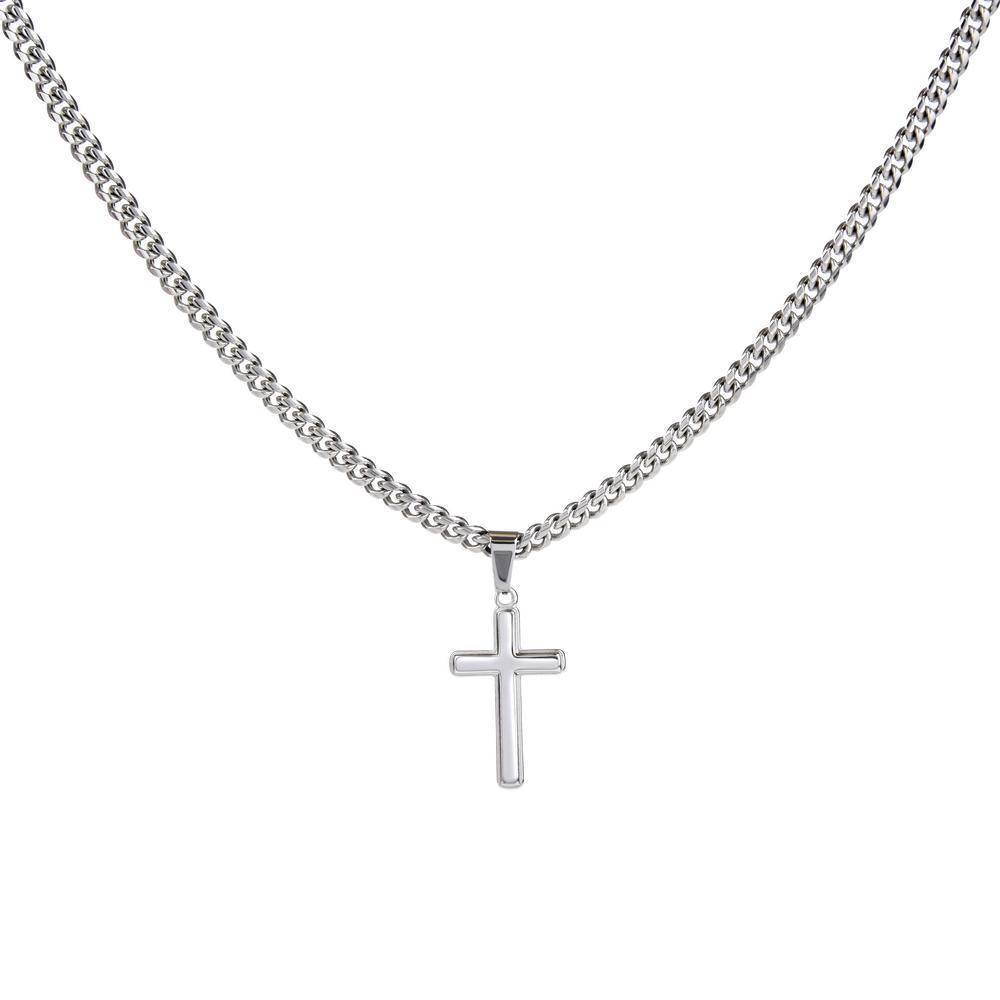 Stainless Steel Engraved Cross Necklace in Cuban Link-4 product photo