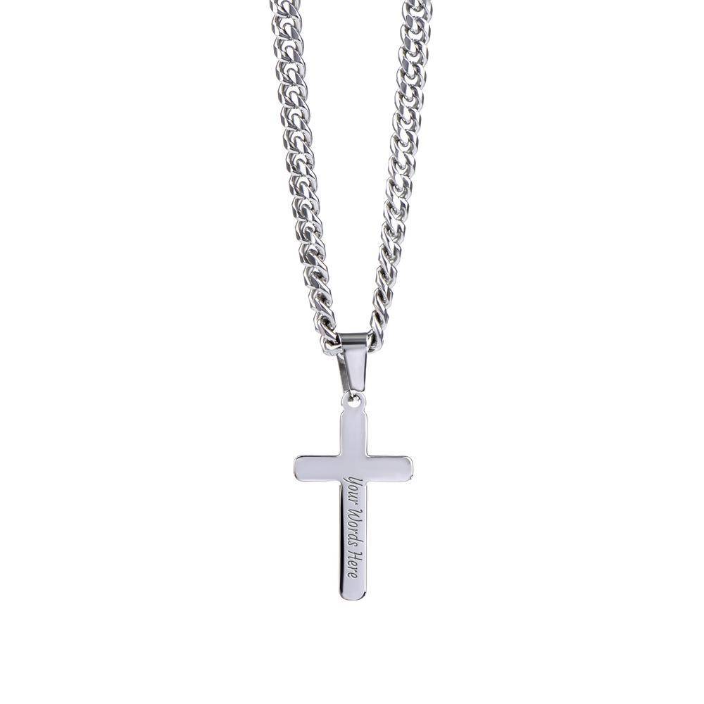 Stainless Steel Engraved Cross Necklace in Cuban Link-1 product photo