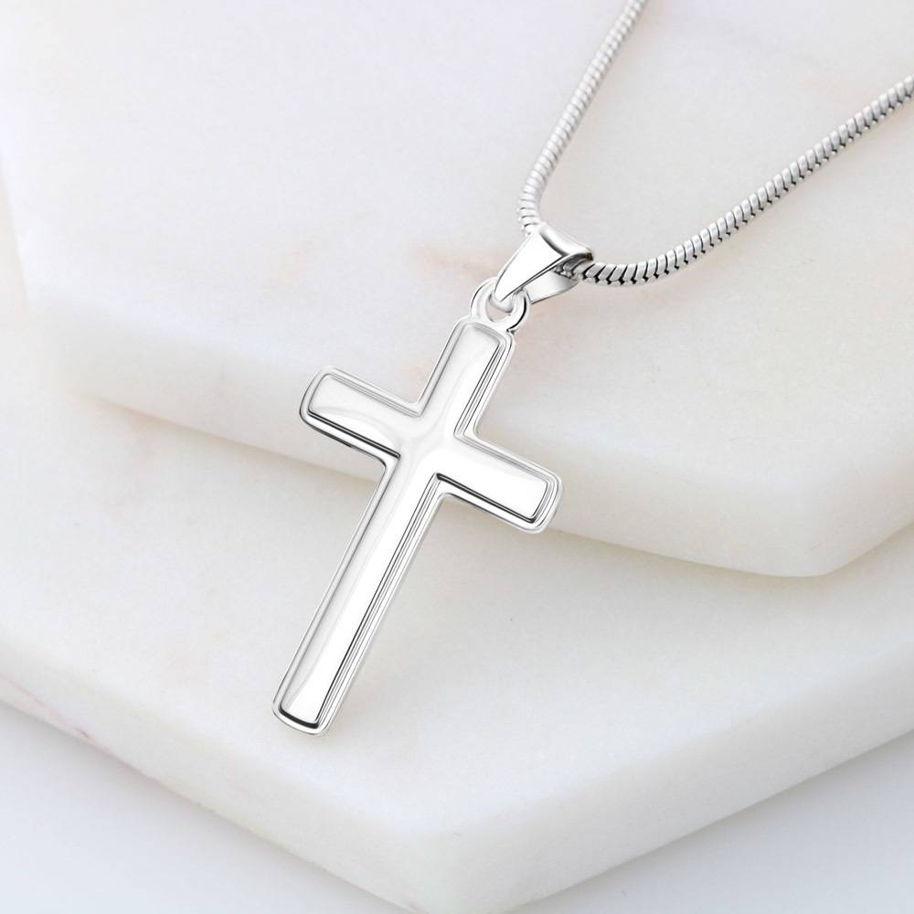 Stainless Steel Engraved Cross Necklace with Snake Chain-1 product photo