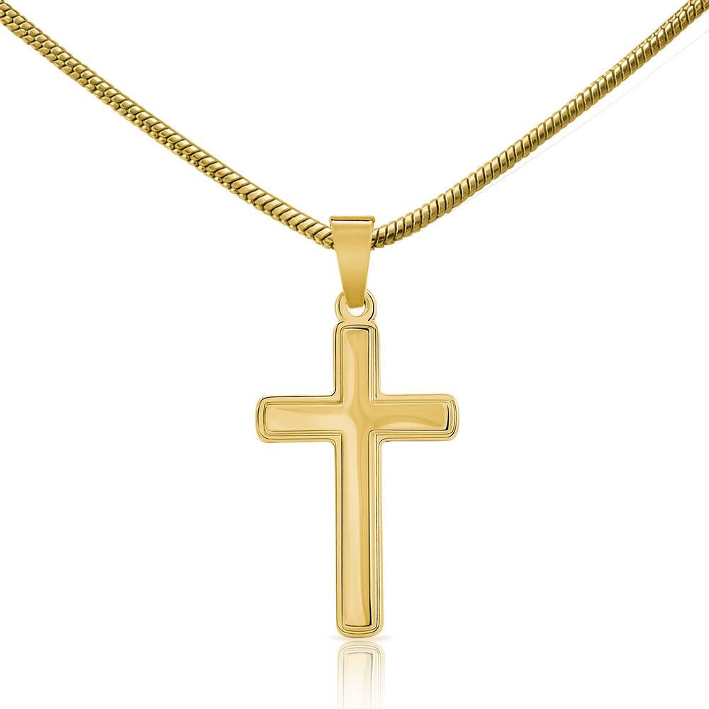 Stainless Steel Engraved Cross Necklace with Snake Chain in Gold Plating-3 product photo