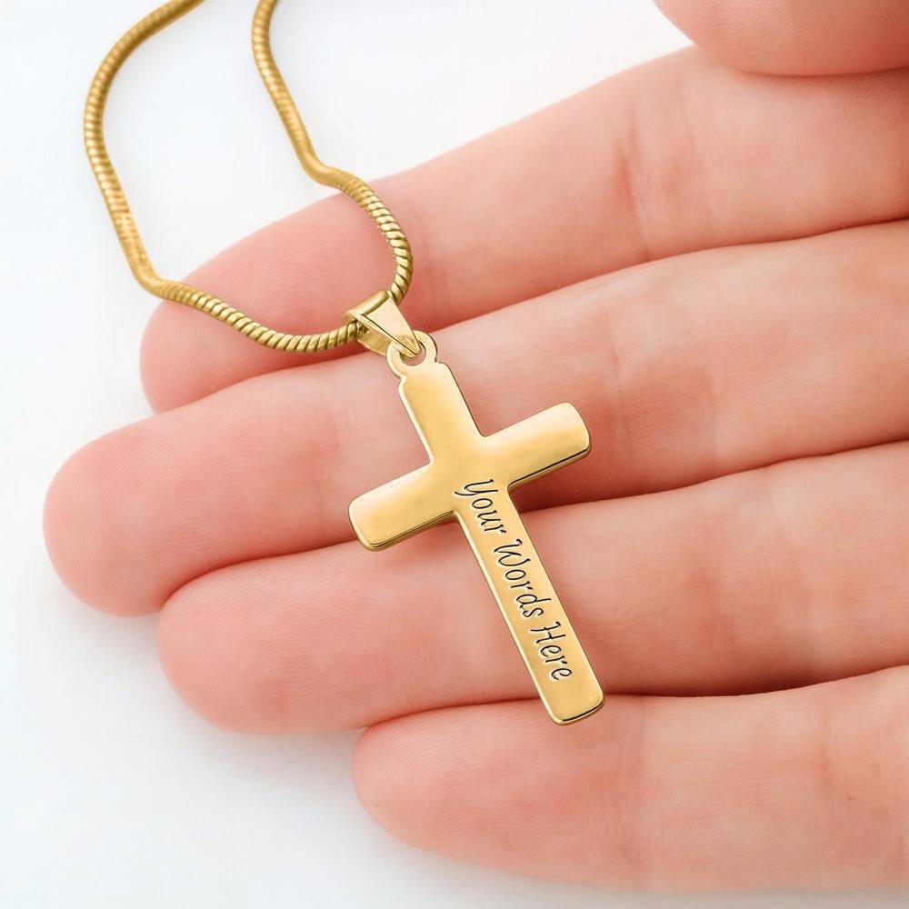 Stainless Steel Engraved Cross Necklace with Snake Chain in Gold