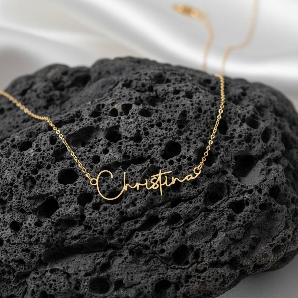 Signature Name Necklace in 18K over Stainless Steel-4 Signature Name Necklace in 18K over Stainless Steel-4 product photo