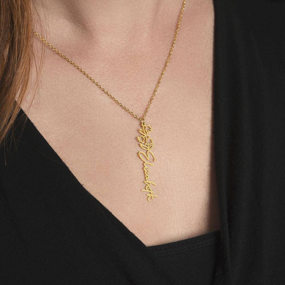 Stainless Steel Custom Flower Name Necklace with Cable Chain in Gold Plating-6 product photo