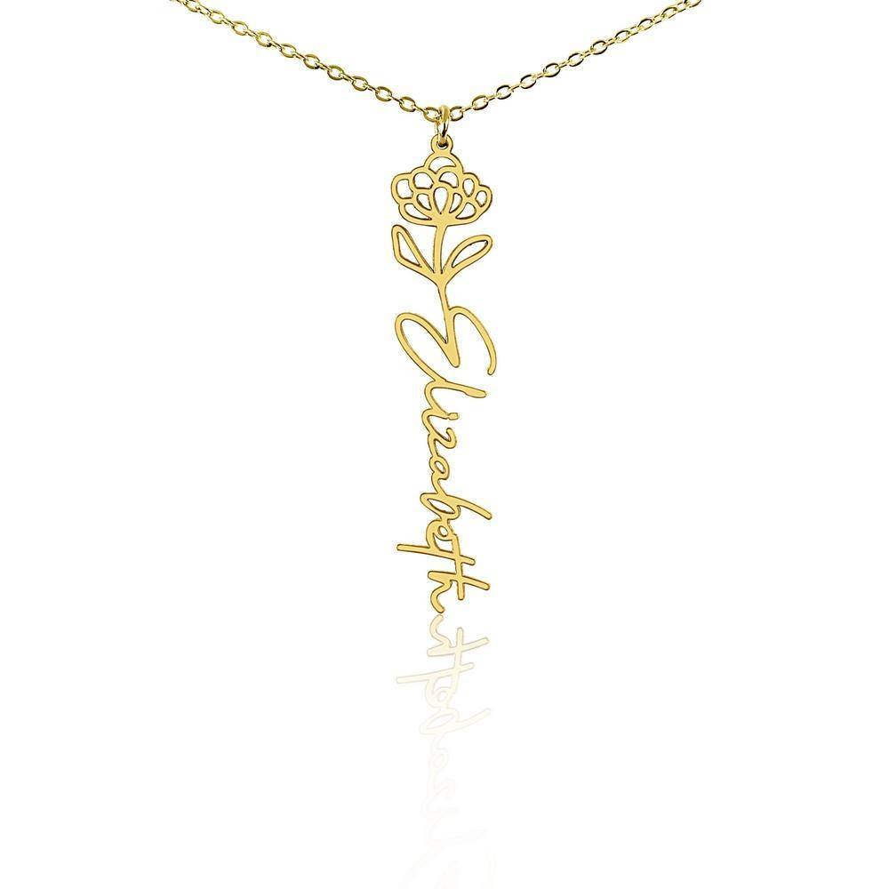 Stainless Steel Custom Flower Name Necklace with Cable Chain in Gold Plating-2 product photo