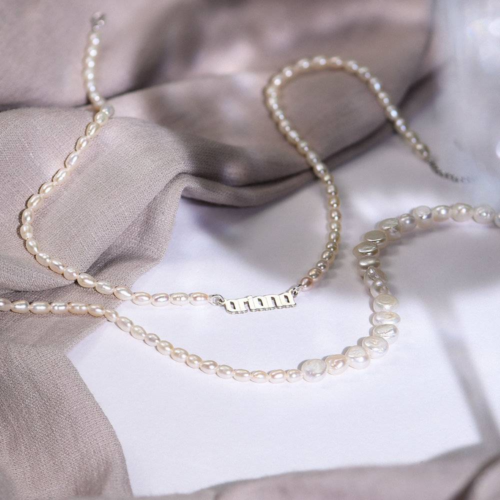 Custom Pearl Name Necklace - Silver-1 product photo