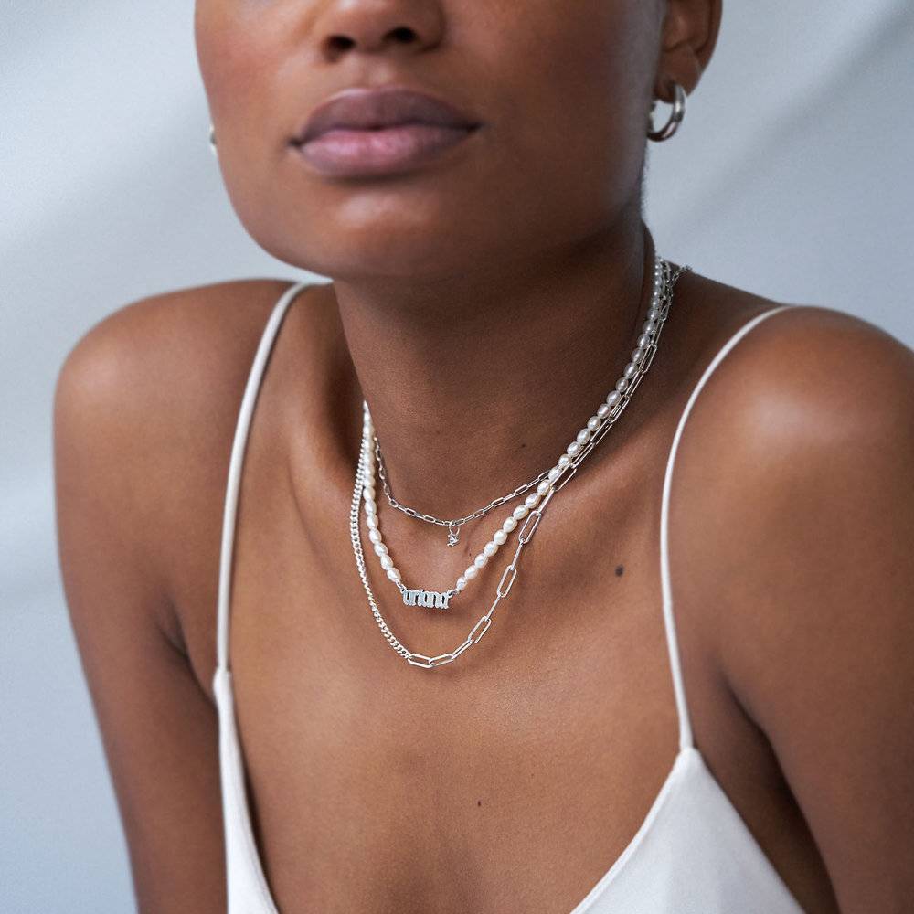 Custom Pearl Name Necklace - Silver-2 product photo