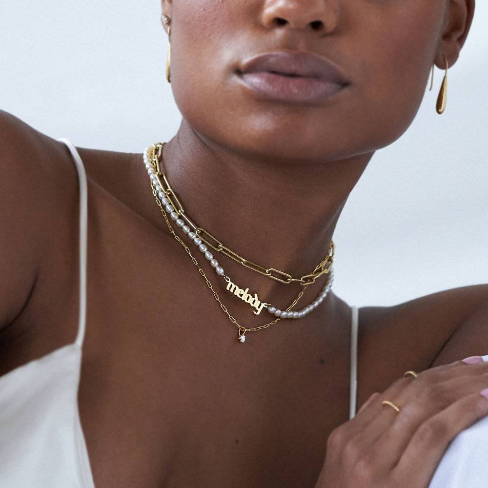 Custom Pearl Name Necklace - Vermeil Gold Plated-4 product photo