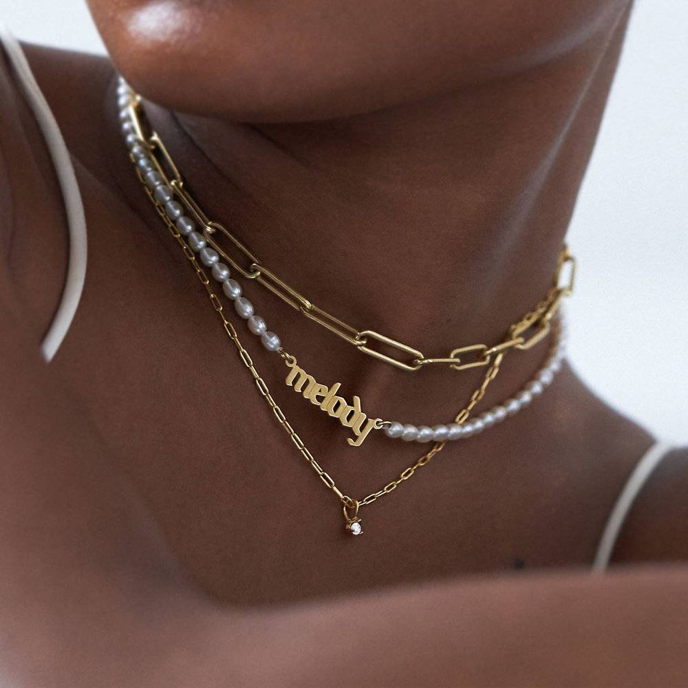 Custom Pearl Name Necklace - Vermeil Gold Plated-1 product photo