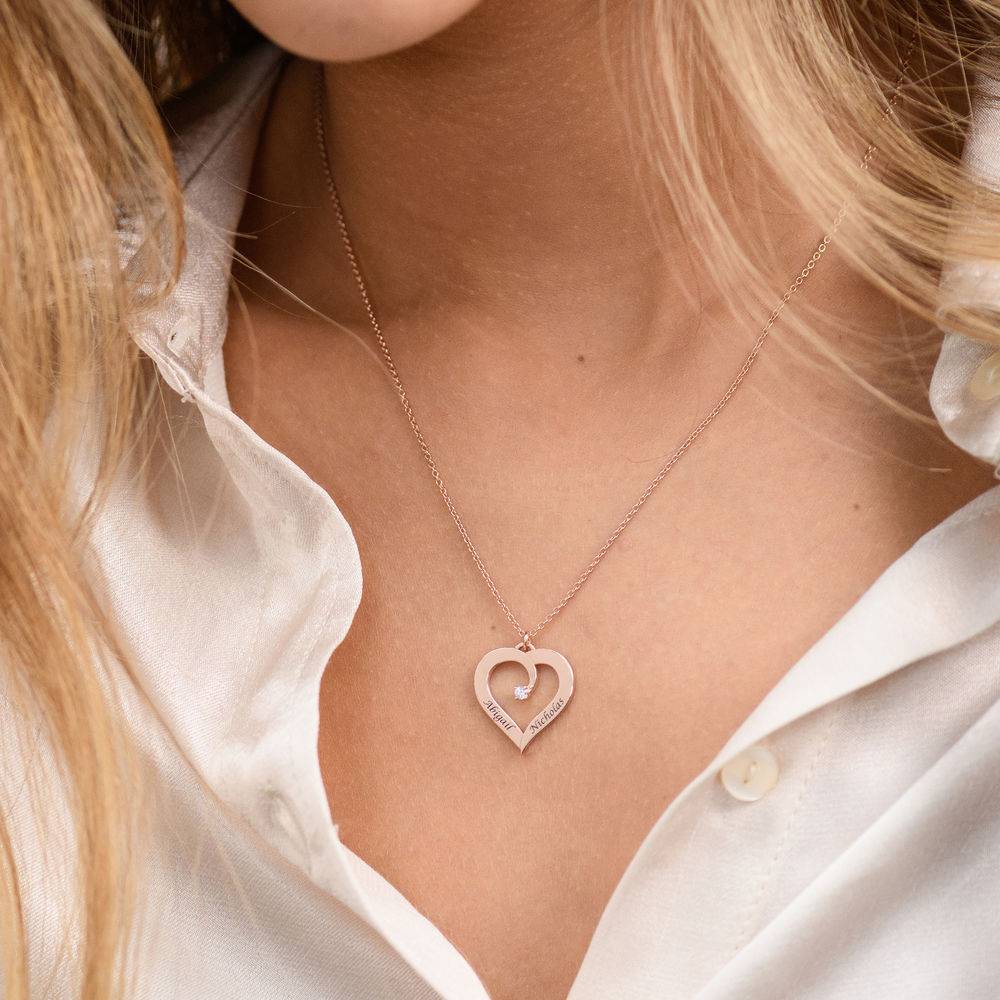 Sparkling Diamond Heart Necklace - 18K Rose Gold-Plated-4 product photo