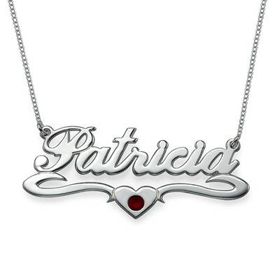 Silver Middle Heart Birthstone Name Necklace-1 product photo